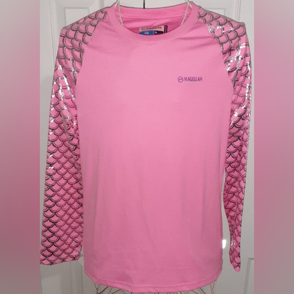 Magellan Womens Fishing Classic Fit Scale Print Long Sleeve Pullover Top Size XL